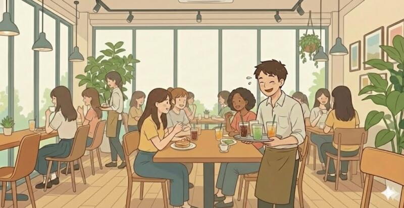 満員で忙しい店内